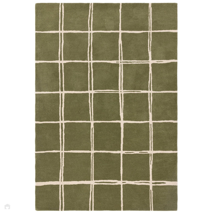 Albany Grid Modern Geometric Hand-Woven Wool Olive/Cream Rug