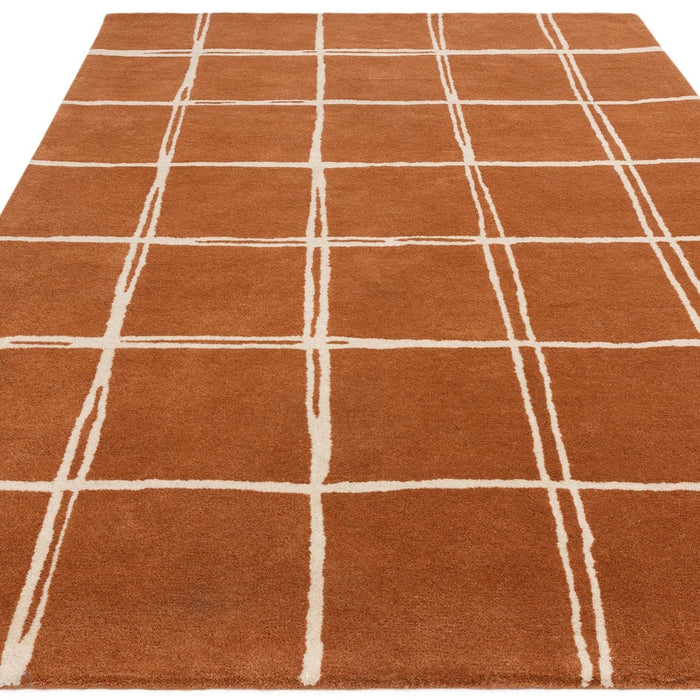 Albany Grid Modern Geometric Hand-Woven Wool Rust/Cream Rug