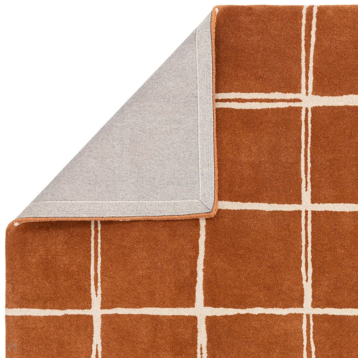 Albany Grid Modern Geometric Hand-Woven Wool Rust/Cream Rug