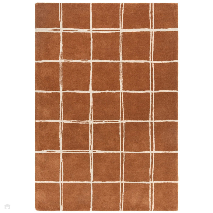 Albany Grid Modern Geometric Hand-Woven Wool Rust/Cream Rug