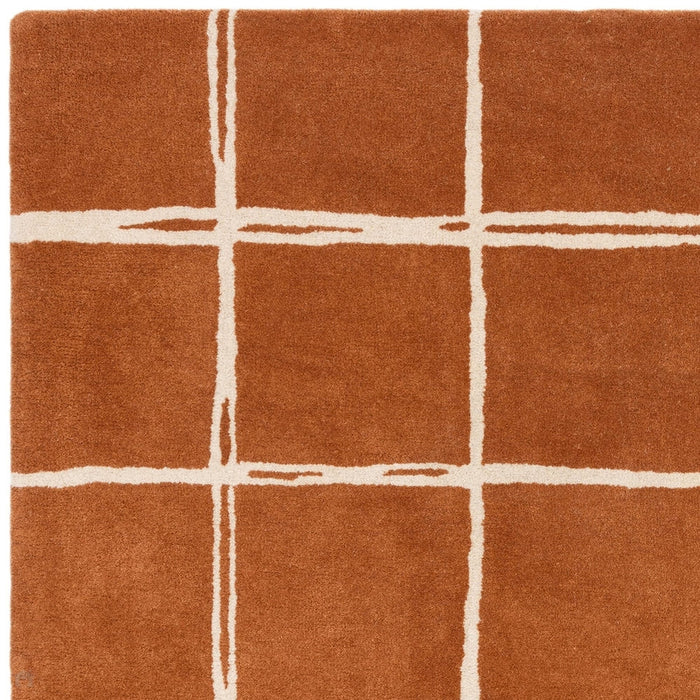 Albany Grid Modern Geometric Hand-Woven Wool Rust/Cream Rug