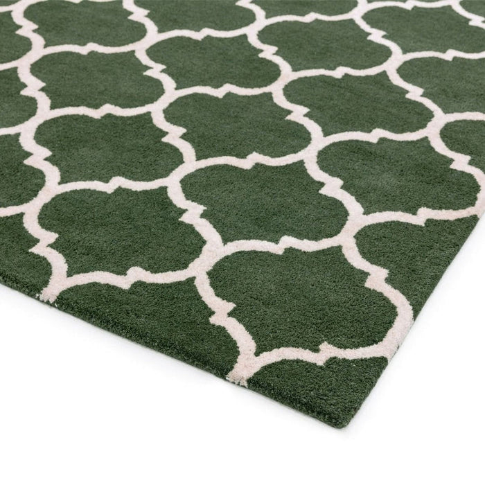 Albany Ogee Modern Geometric Hand-Woven Wool Green Rug