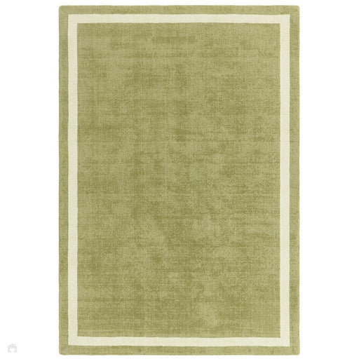 Albi Modern Plain Border Hand-Woven Textured Wool Low Flat Pile Green Rug