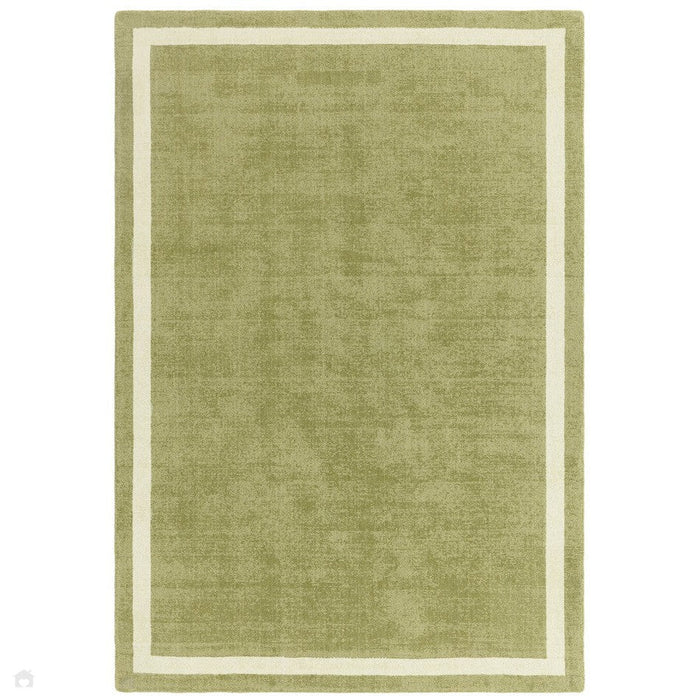 Albi Modern Plain Border Hand-Woven Textured Wool Low Flat Pile Green Rug