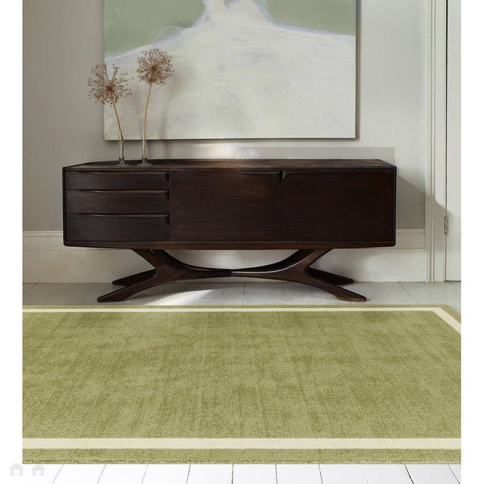 Albi Modern Plain Border Hand-Woven Textured Wool Low Flat Pile Green Rug