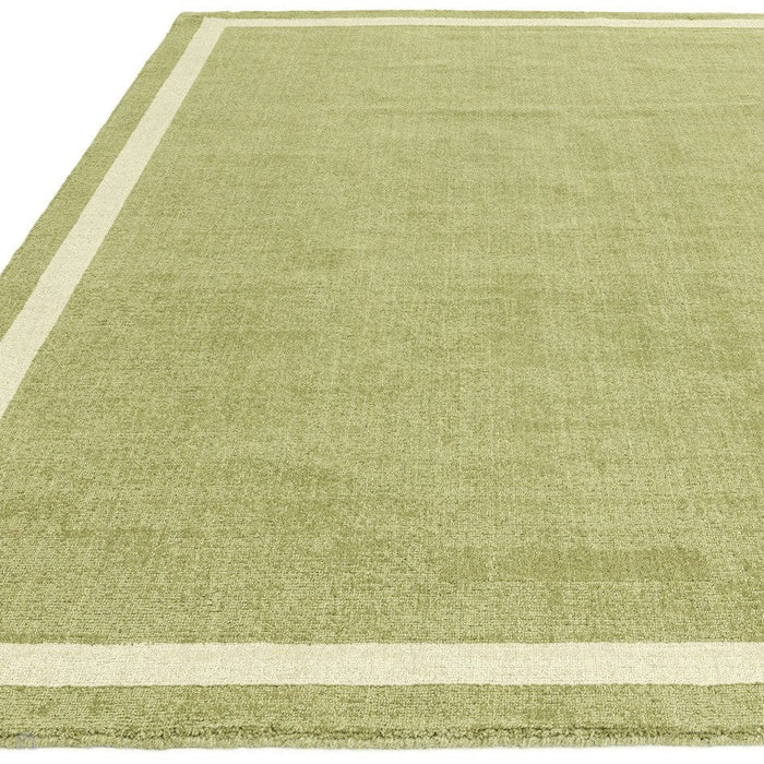 Albi Modern Plain Border Hand-Woven Textured Wool Low Flat Pile Green Rug