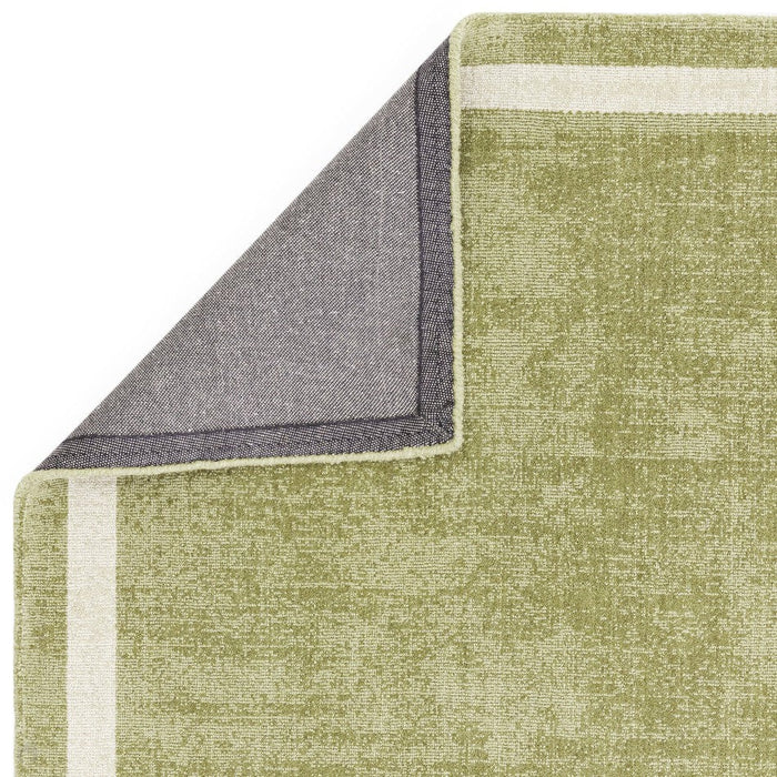 Albi Modern Plain Border Hand-Woven Textured Wool Low Flat Pile Green Runner