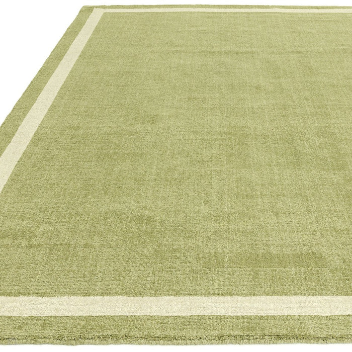 Albi Modern Plain Border Hand-Woven Textured Wool Low Flat Pile Green Runner