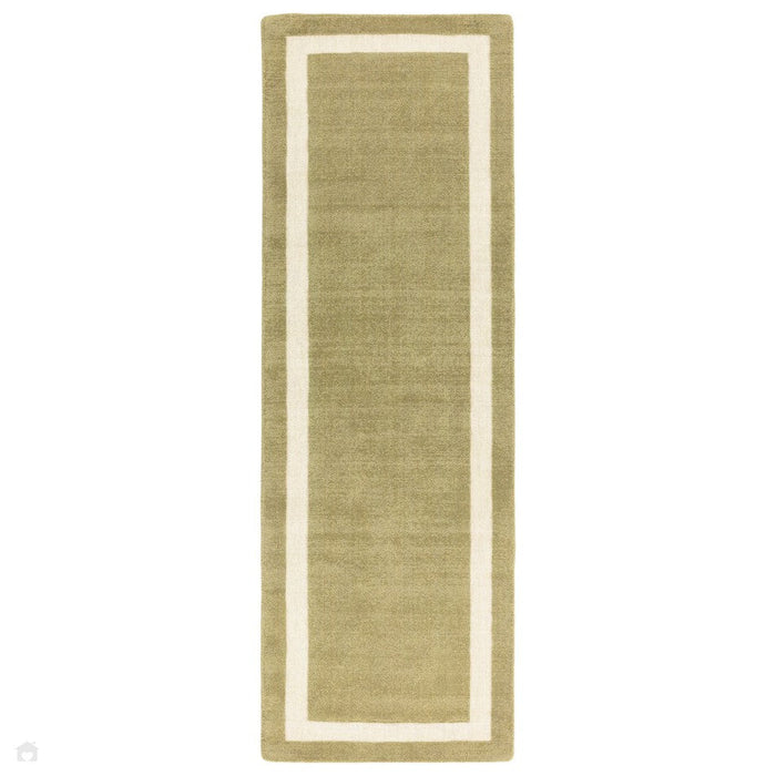 Albi Modern Plain Border Hand-Woven Textured Wool Low Flat Pile Green Runner