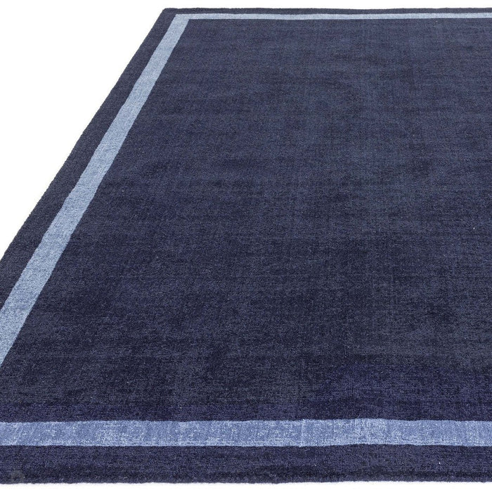 Albi Modern Plain Border Hand-Woven Textured Wool Low Flat Pile Navy Blue Runner