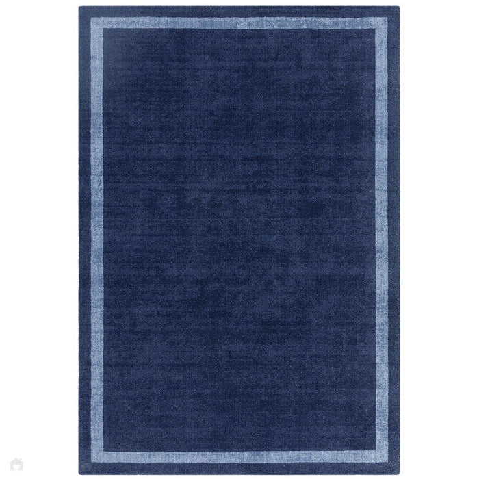 Albi Modern Plain Border Hand-Woven Textured Wool Low Flat Pile Navy Rug