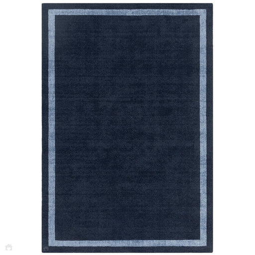 Albi Modern Plain Border Hand-Woven Textured Wool Low Flat Pile Navy Rug