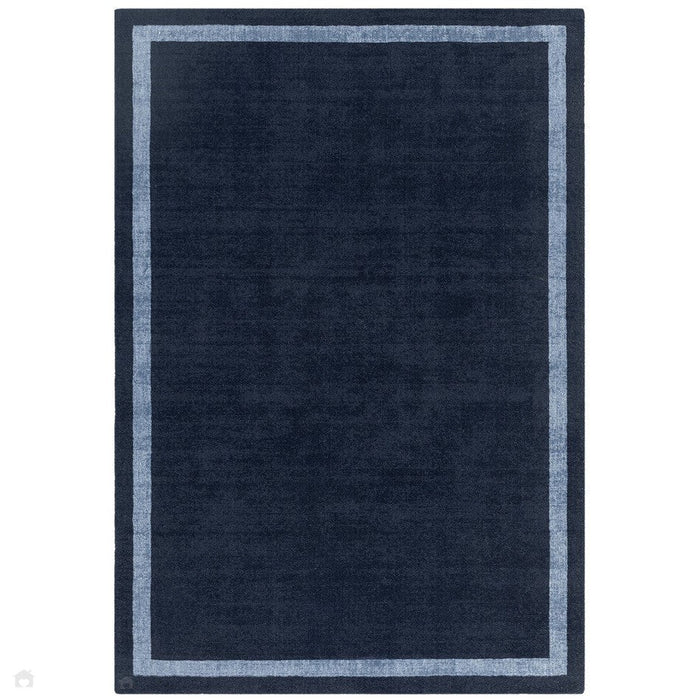 Albi Modern Plain Border Hand-Woven Textured Wool Low Flat Pile Navy Rug