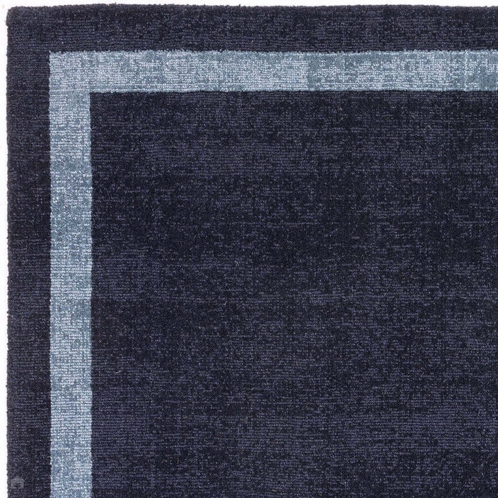 Albi Modern Plain Border Hand-Woven Textured Wool Low Flat Pile Navy Rug