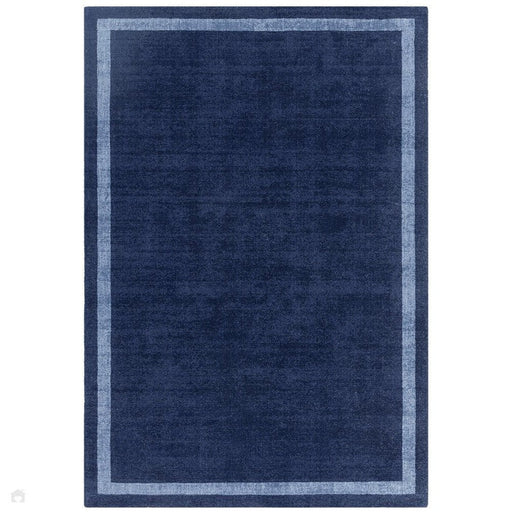 Albi Modern Plain Border Hand-Woven Textured Wool Low Flat Pile Navy Rug