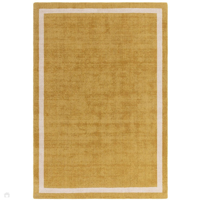 Albi Modern Plain Border Hand-Woven Textured Wool Low Flat Pile Ochre Rug