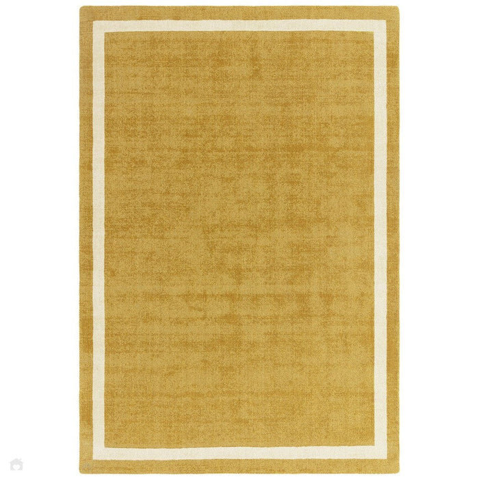 Albi Modern Plain Border Hand-Woven Textured Wool Low Flat Pile Ochre Rug