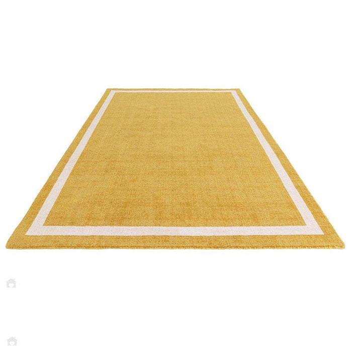 Albi Modern Plain Border Hand-Woven Textured Wool Low Flat Pile Ochre Rug