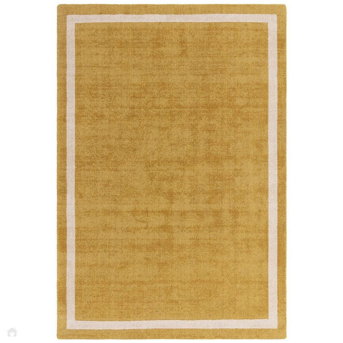 Albi Modern Plain Border Hand-Woven Textured Wool Low Flat Pile Ochre Rug