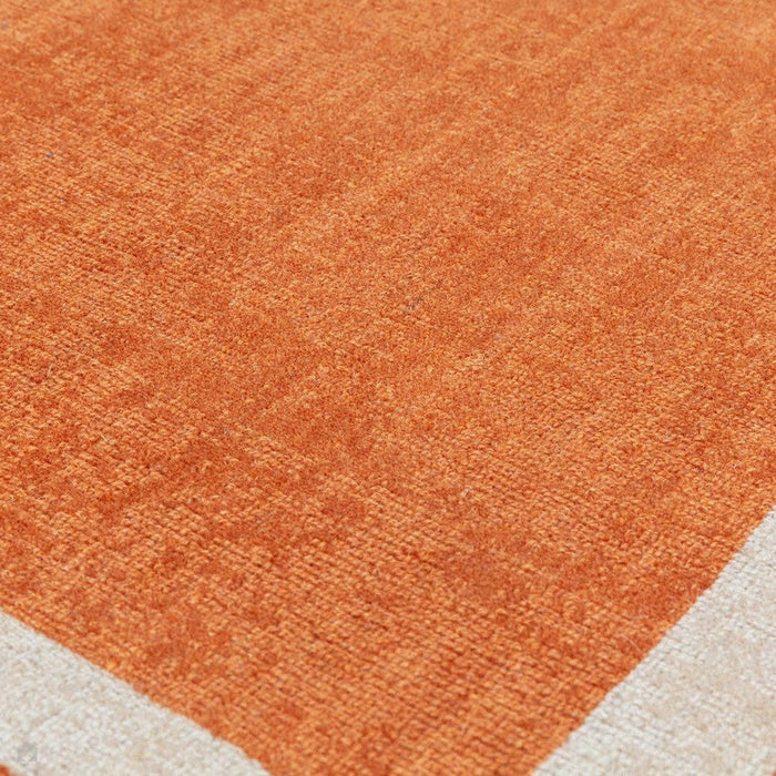 Albi Modern Plain Border Hand-Woven Textured Wool Low Flat Pile Orange Rug