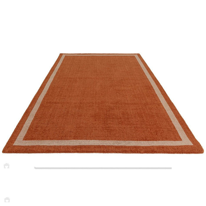 Albi Modern Plain Border Hand-Woven Textured Wool Low Flat Pile Orange Rug