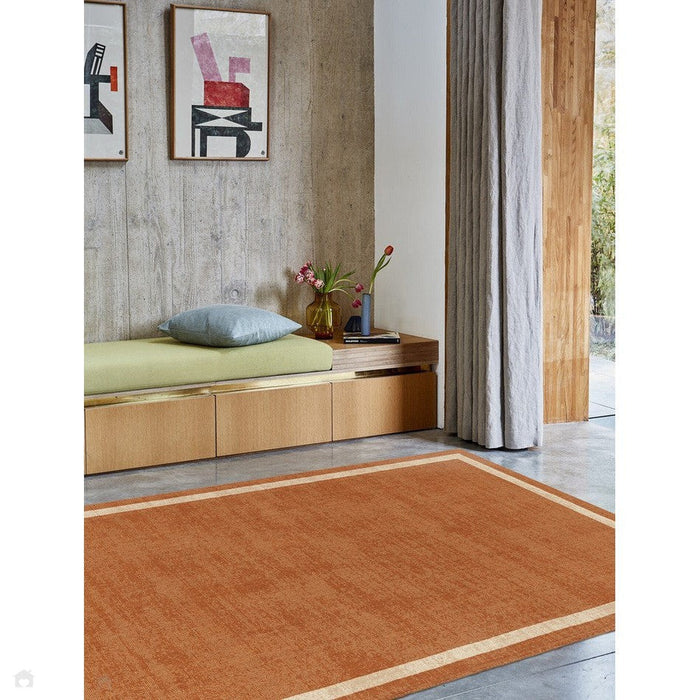 Albi Modern Plain Border Hand-Woven Textured Wool Low Flat Pile Orange Rug