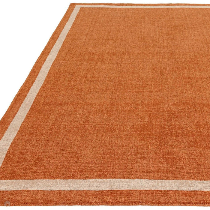 Albi Modern Plain Border Hand-Woven Textured Wool Low Flat Pile Orange Rug