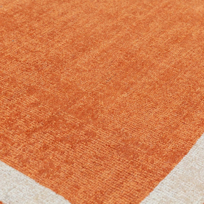 Albi Modern Plain Border Handvävd texturerad ull Låg platt lugg Orange löpare