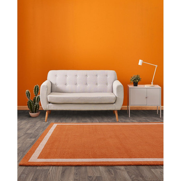 Albi Modern Plain Border Handvävd texturerad ull Låg platt lugg Orange löpare