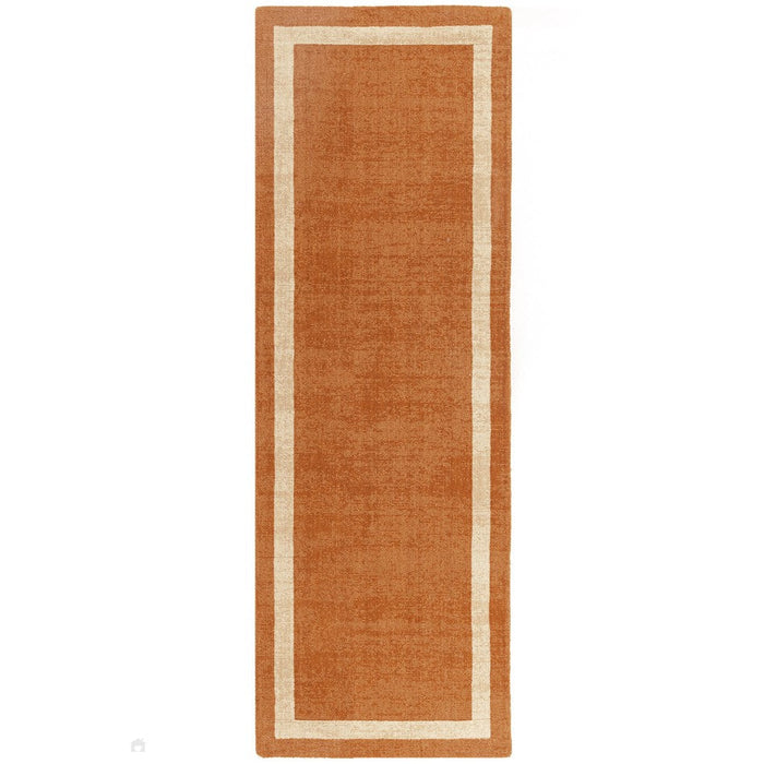 Albi Modern Plain Border Handvävd texturerad ull Låg platt lugg Orange löpare