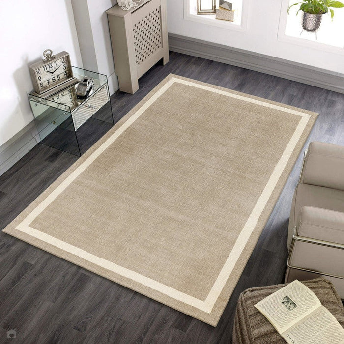 Albi Modern Plain Border Hand-Woven Textured Wool Low Flat Pile Sand Rug