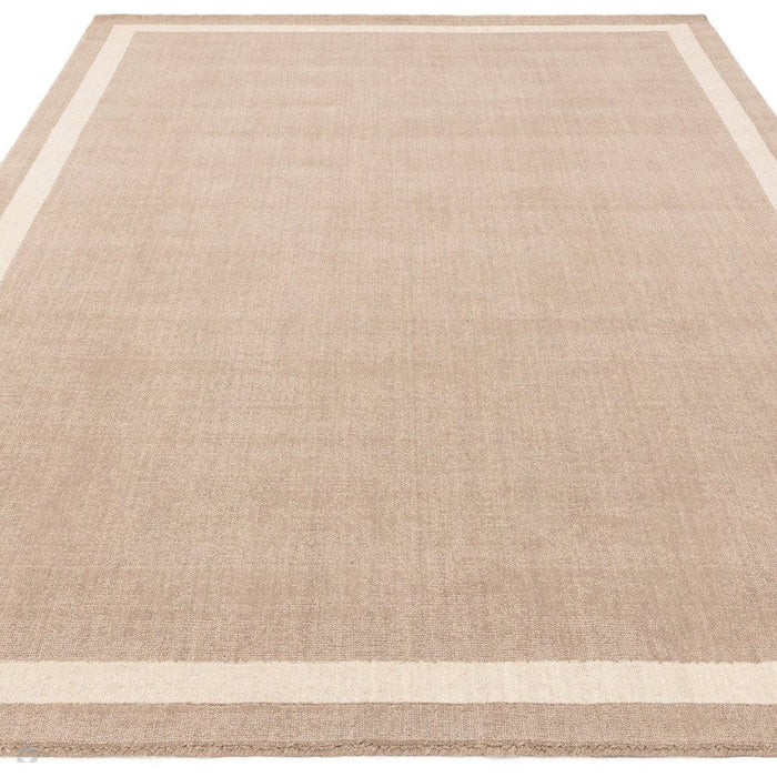 Albi Modern Plain Border Hand-Woven Textured Wool Low Flat Pile Sand Rug