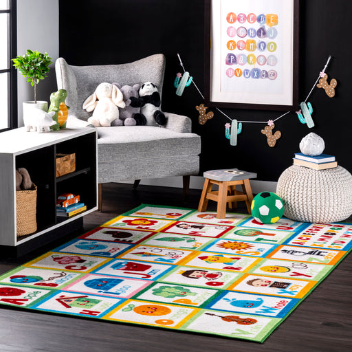 Alphabet Block Cartoon Playroom Rug in Multiple Colors