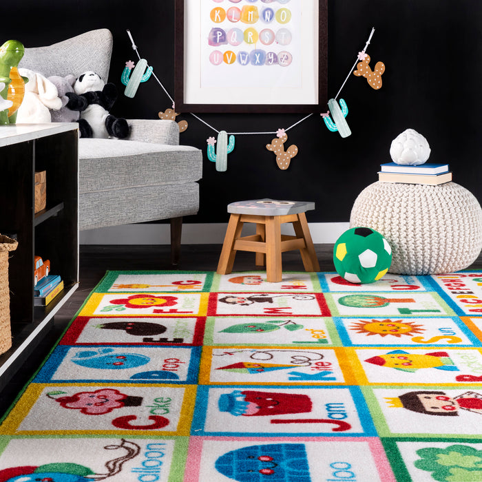 Alphabet Block Cartoon Playroom Rug in Multiple Colors