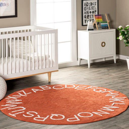 Alphabet Play Area Rug for Nursery in Rust Color