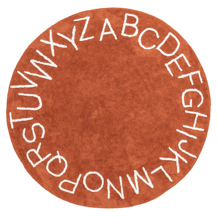 Alphabet Play Area Rug for Nursery in Rust Color