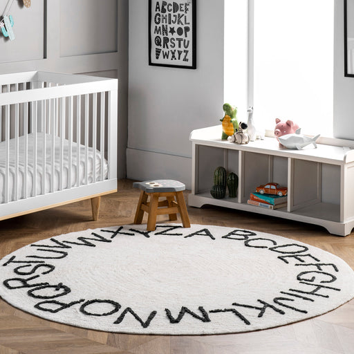 Alphabet Washable Area Rug for Nursery in Ivory Color