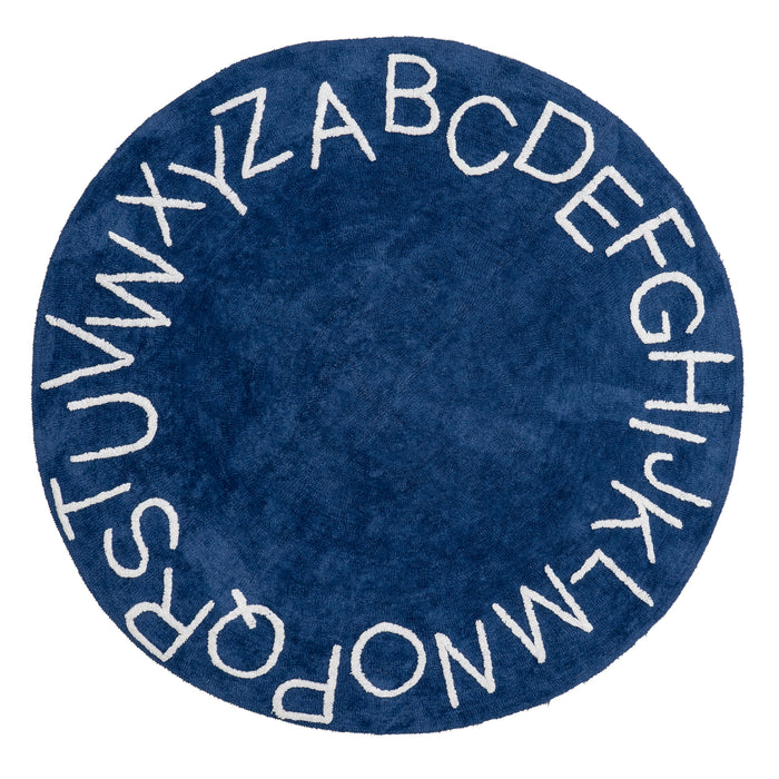 Alphabet Washable Area Rug for Nursery in Navy Color