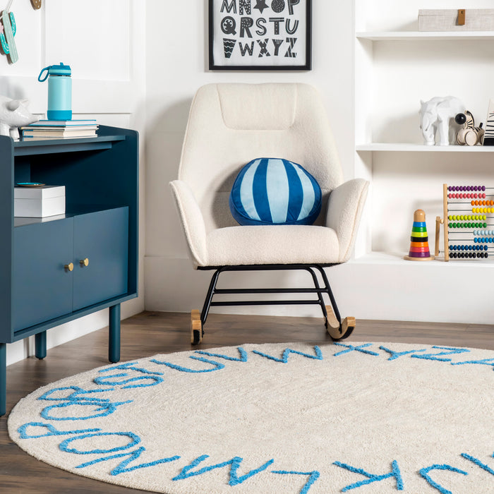 Alphabet Washable Area Rug for Nursery in Sky Blue 60x90 cm