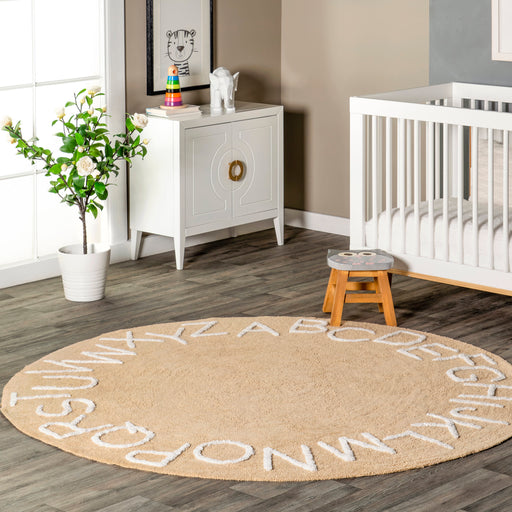 Alphabet Washable Area Rug for Nursery in Tan Color