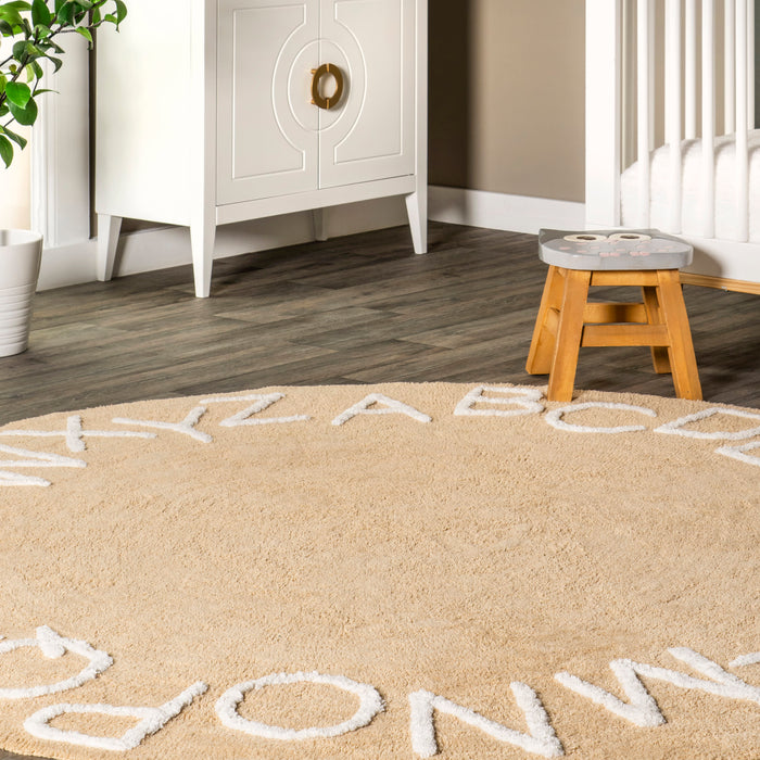 Alphabet Washable Area Rug for Nursery in Tan Color