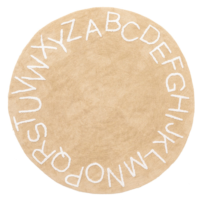 Alphabet Washable Area Rug for Nursery in Tan Color