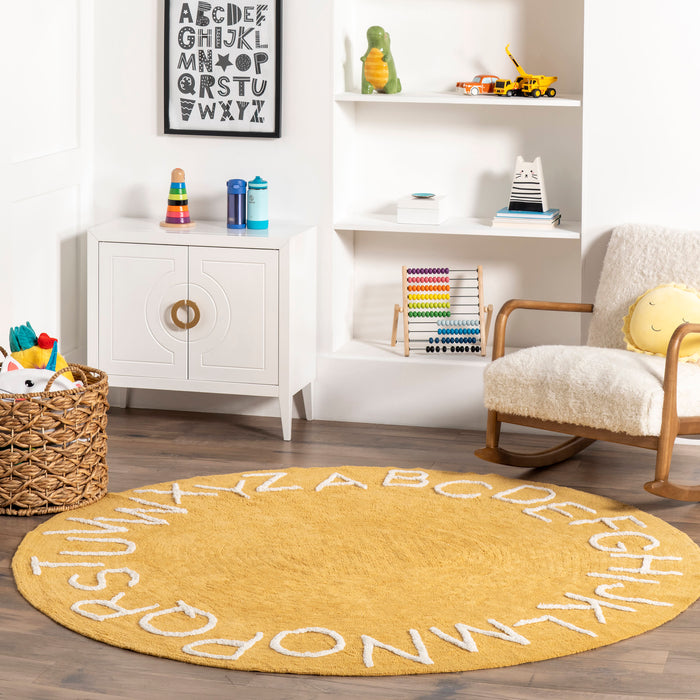 Alphabet Washable Area Rug for Nursery in Yellow Color