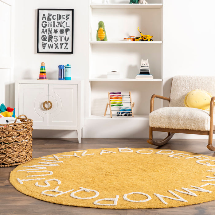 Alphabet Washable Area Rug for Nursery in Yellow Color