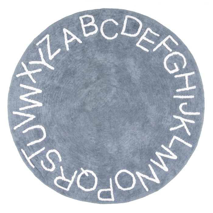 Alphabet Washable Area Rug in Blue Grey for Nursery