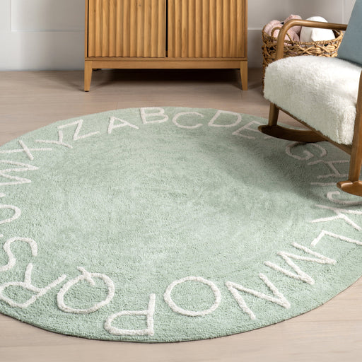 Alphabet Washable Rug for Nursery Mint Green 120x160 cm