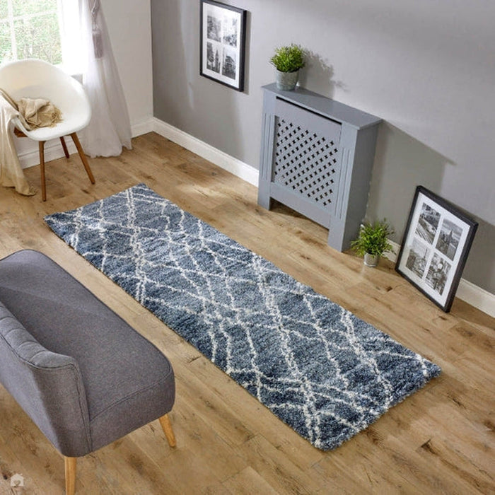 Alto AL01 Modern Moroccan Berber Soft Plush Boho Shaggy Blue/Cream Rug