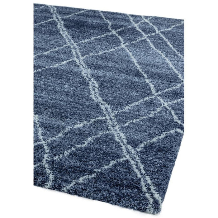 Alto AL01 Modern Moroccan Berber Soft Plush Boho Shaggy Blue/Cream Runner