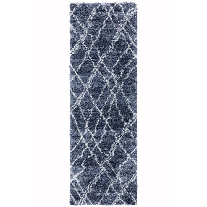 Alto AL01 Modern Moroccan Berber Soft Plush Boho Shaggy Blue/Cream Runner