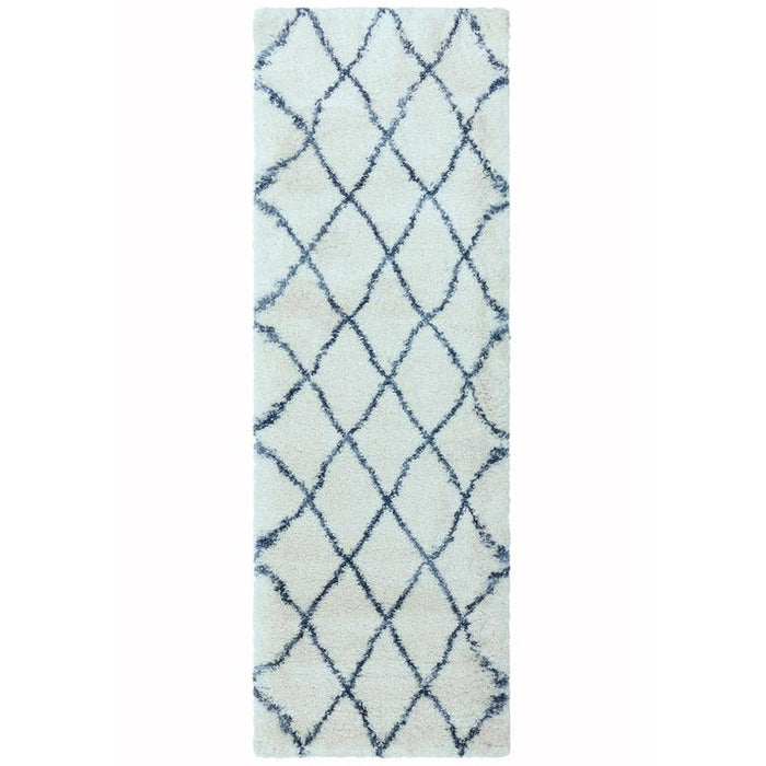 Alto AL03 Modern Moroccan Berber Soft Plush Boho Shaggy Cream/Blue Runner